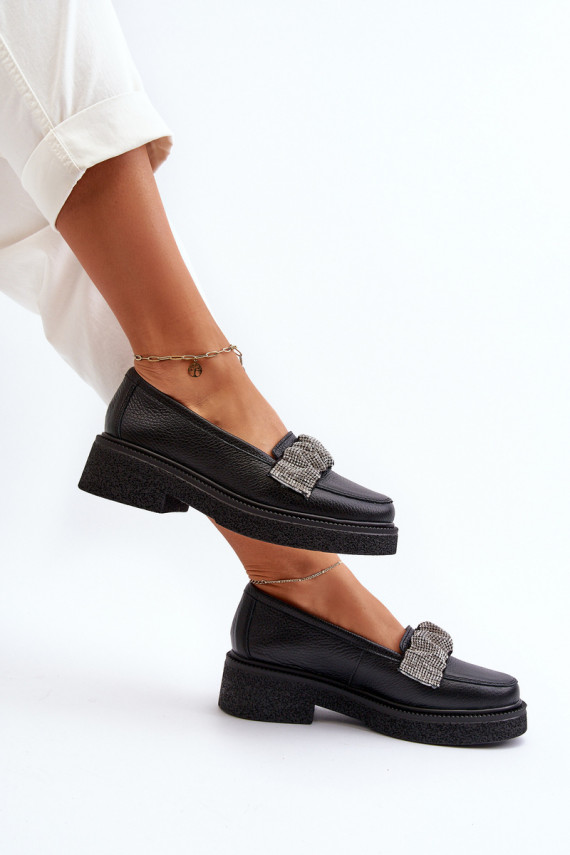 Women's Leather Loafers with Decorative Strap Zazoo 3419 Black