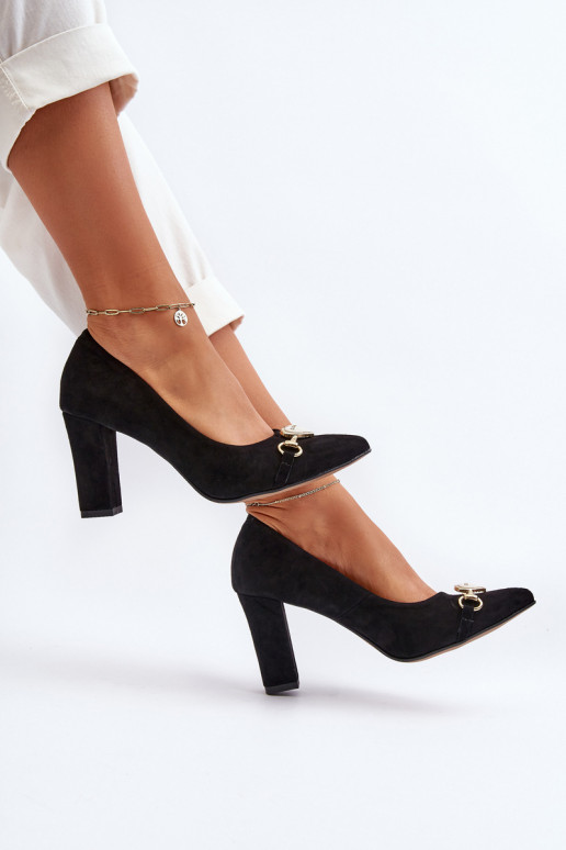 Black Suede Pumps with Heart on Heel Zazoo 2453/OS