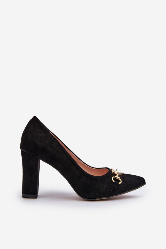 Black Suede Pumps with Heart on Heel Zazoo 2453/OS