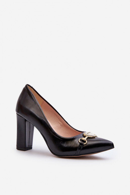 Black Leather Court Shoes with Heart Zazoo 2453/OS