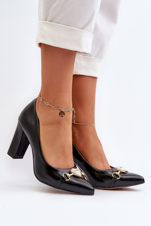 Black Leather Court Shoes with Heart Zazoo 2453/OS