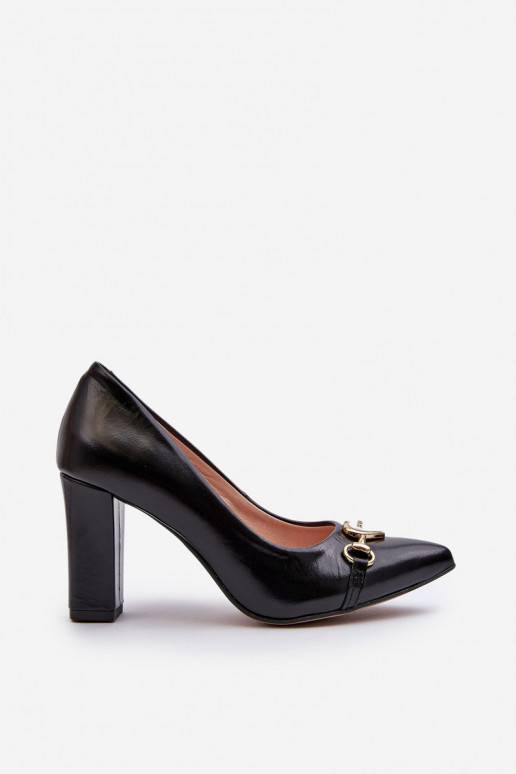 Black Leather Court Shoes with Heart Zazoo 2453/OS