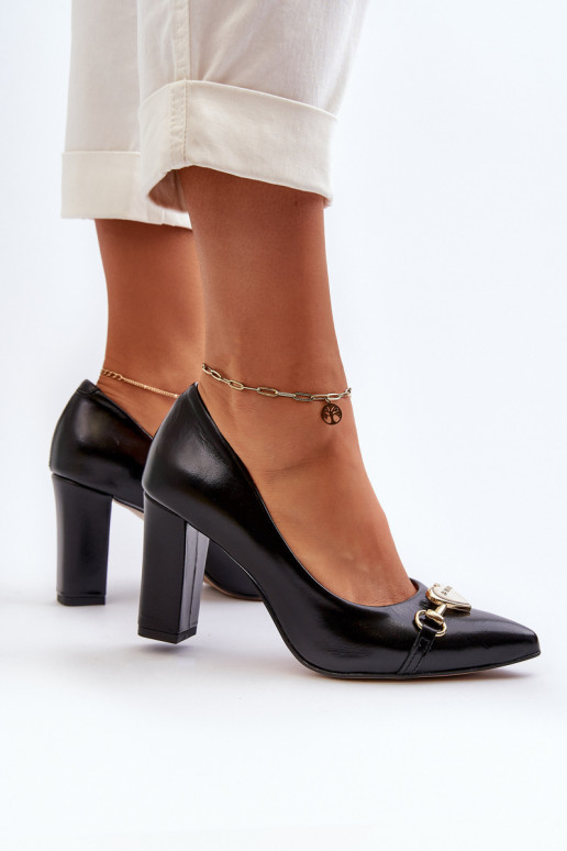 Black Leather Court Shoes with Heart Zazoo 2453/OS