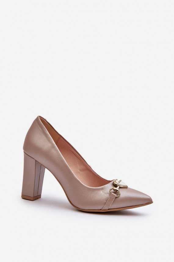 Pearl Heart Leather Court Shoes with Block Heel Zazoo 2453/OS