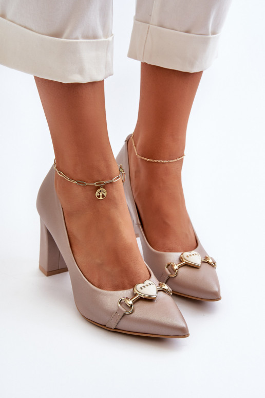 Pearl Heart Leather Court Shoes with Block Heel Zazoo 2453/OS