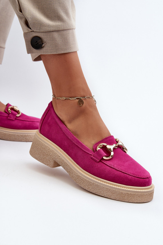 Zazoo 3429 Suede Women's Moccasins with Decoration Fuchsia