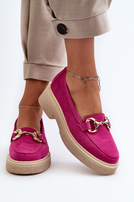Zazoo 3429 Suede Women's Moccasins with Decoration Fuchsia