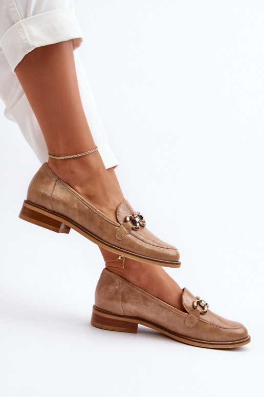Leather Women's Patent Loafers Laura Messi 2760 Brown