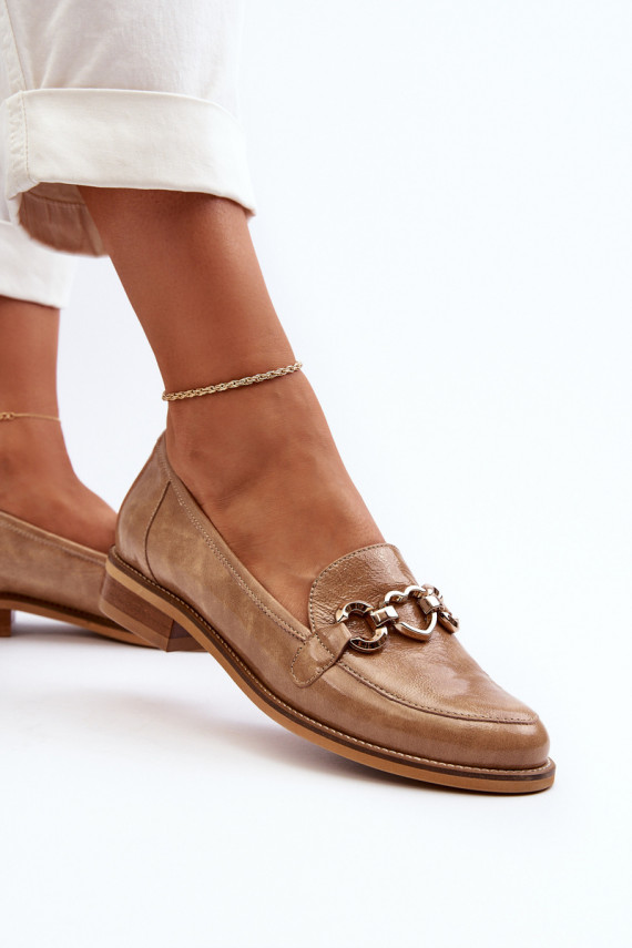 Leather Women's Patent Loafers Laura Messi 2760 Brown