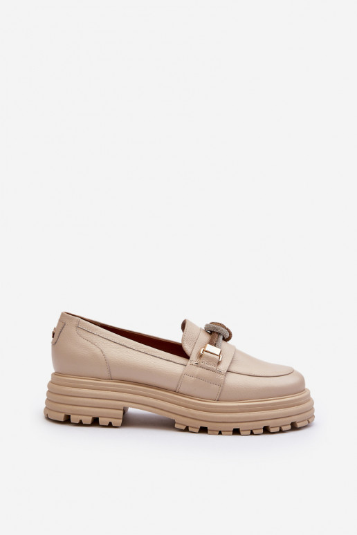 Women's Leather Moccasins with Ornament Laura Messi 2780 Beige