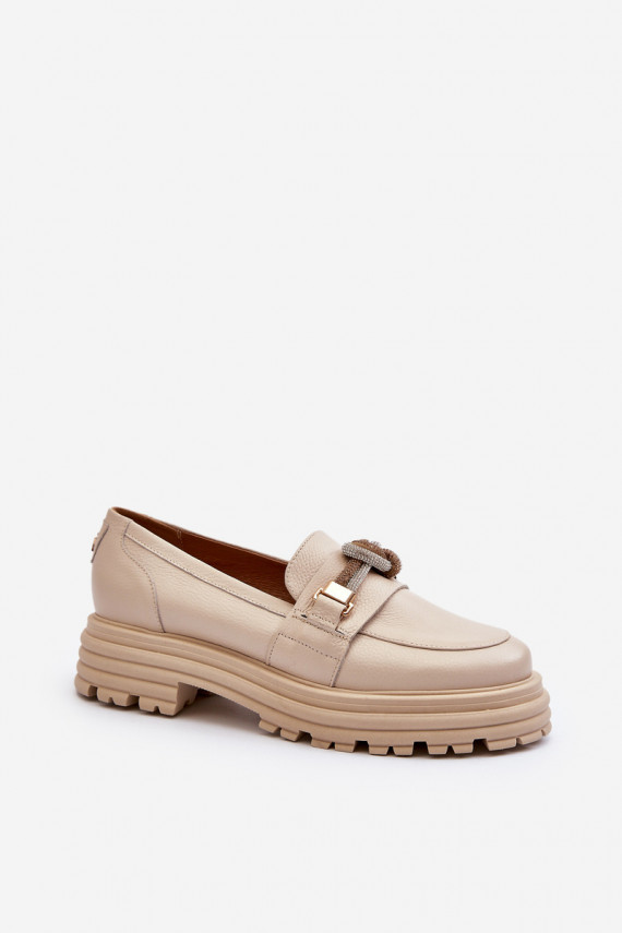 Women's Leather Moccasins with Ornament Laura Messi 2780 Beige