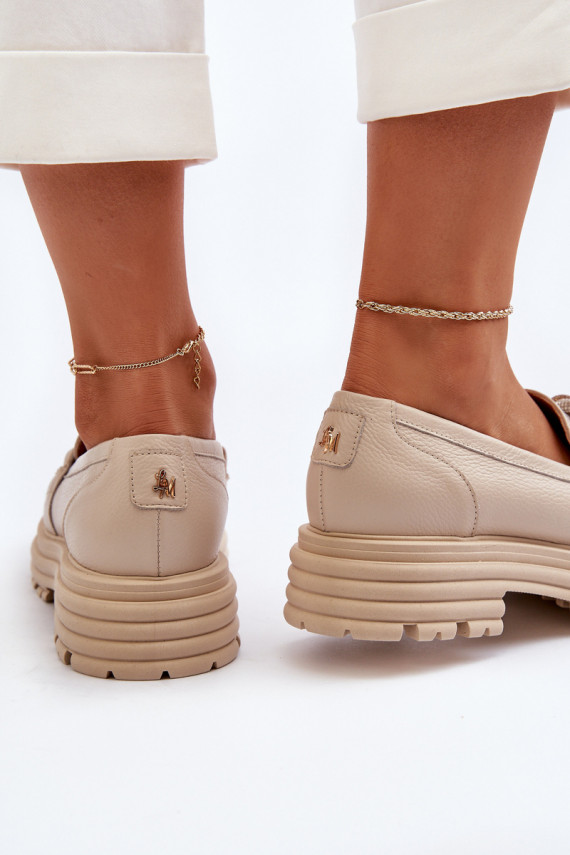 Women's Leather Moccasins with Ornament Laura Messi 2780 Beige