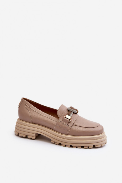 Women's Leather Moccasins with Decoration Laura Messi 2780 Dark Beige