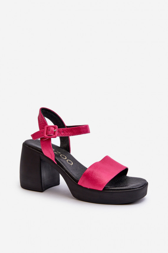 Zazoo 40386 Women's Leather Sandals On Block Heel Fuchsia