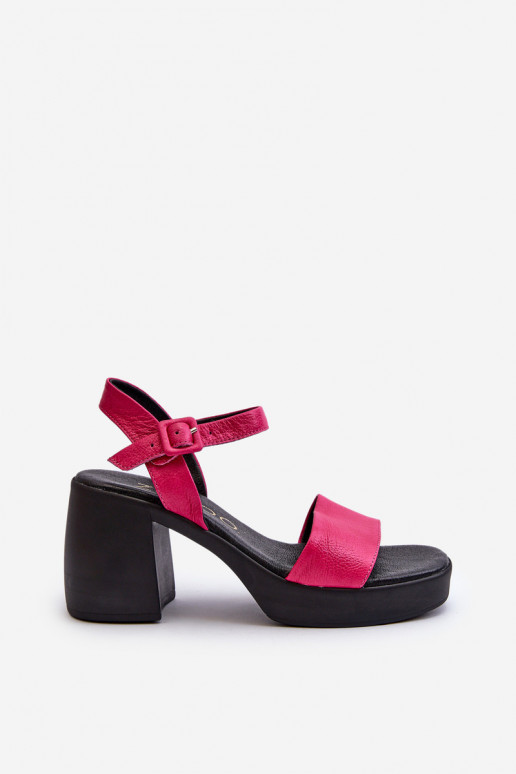 Zazoo 40386 Women's Leather Sandals On Block Heel Fuchsia