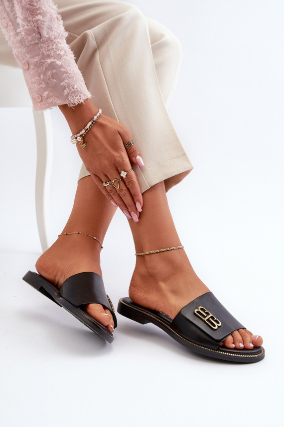 Zazoo 40384 Elegant Black Women's Leather Slippers