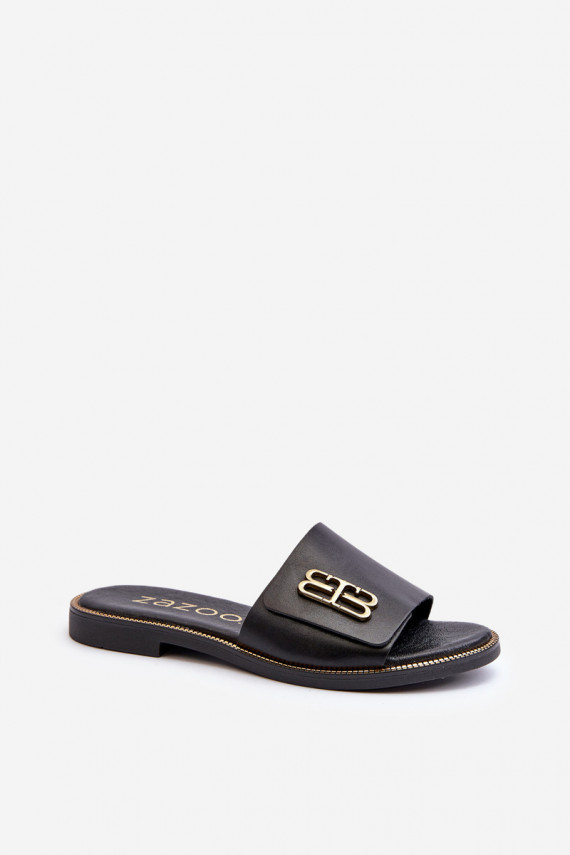 Zazoo 40384 Elegant Black Women's Leather Slippers
