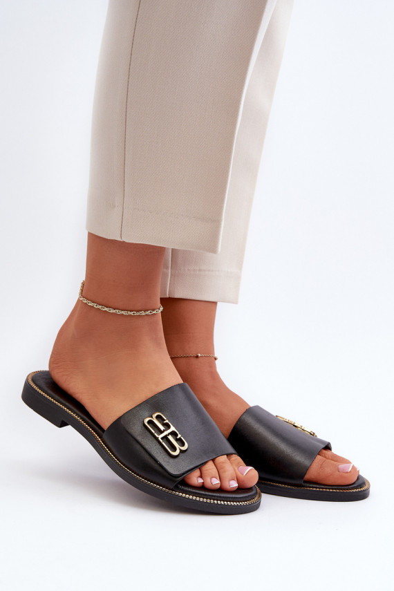 Zazoo 40384 Elegant Black Women's Leather Slippers