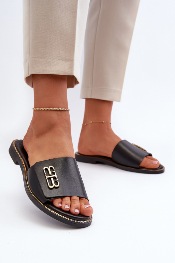 Zazoo 40384 Elegant Black Women's Leather Slippers