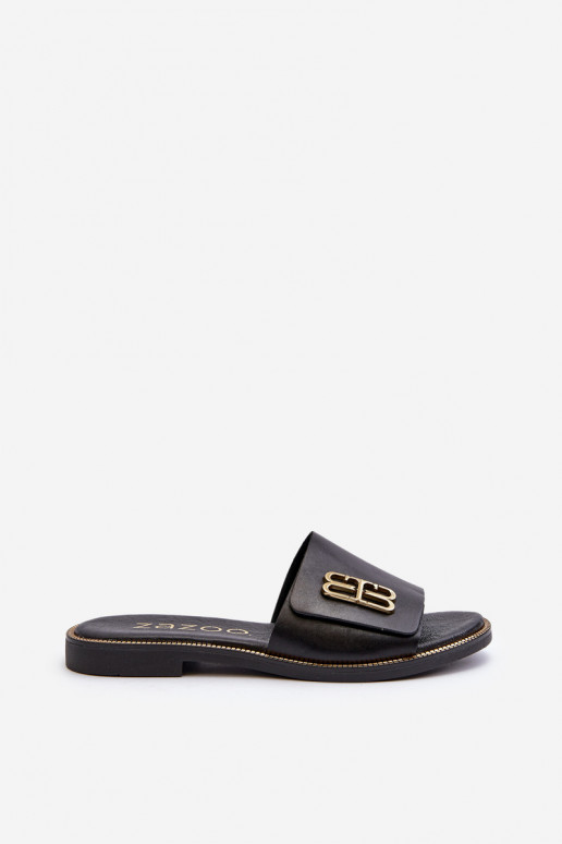 Zazoo 40384 Elegant Black Women's Leather Slippers