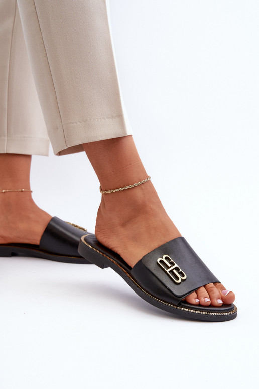 Zazoo 40384 Elegant Black Women's Leather Slippers