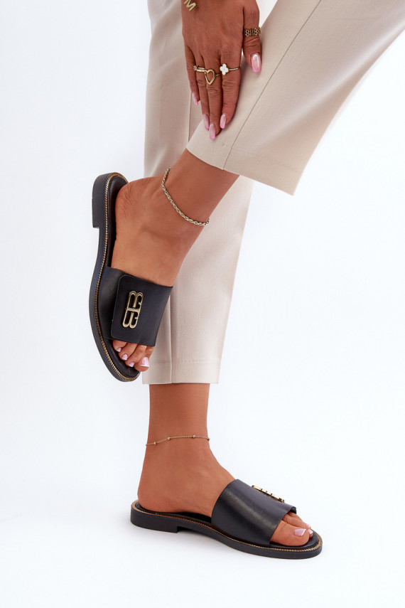 Zazoo 40384 Elegant Black Women's Leather Slippers