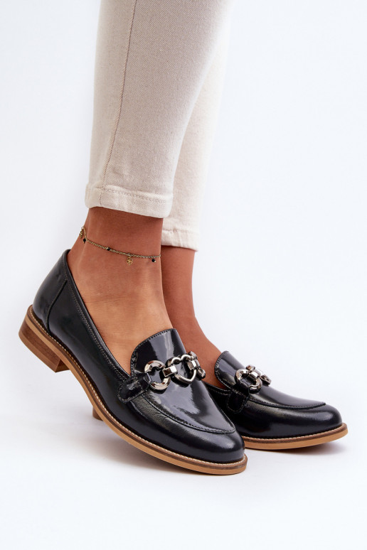 Leather Women's Patent Loafers Laura Messi 2760 Navy