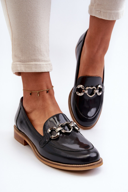 Leather Women's Patent Loafers Laura Messi 2760 Navy