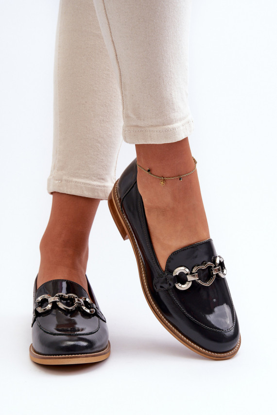 Leather Women's Patent Loafers Laura Messi 2760 Navy