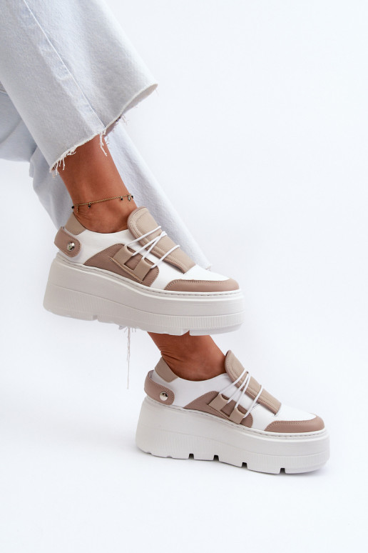 Zazoo 1833 Women's Leather Sneakers on Chunky Sole White