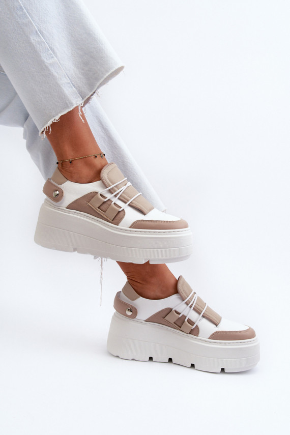 Zazoo 1833 Women's Leather Sneakers on Chunky Sole White
