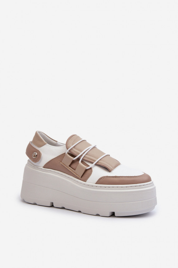 Zazoo 1833 Women's Leather Sneakers on Chunky Sole White