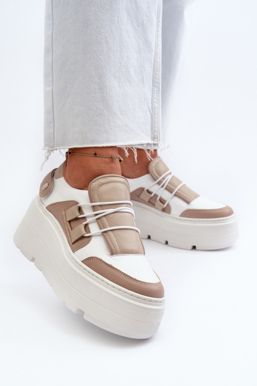 Zazoo 1833 Women's Leather Sneakers on Chunky Sole White