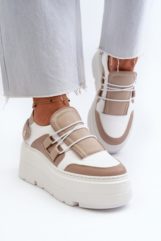 Zazoo 1833 Women's Leather Sneakers on Chunky Sole White
