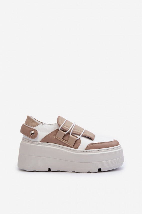 Zazoo 1833 Women's Leather Sneakers on Chunky Sole White