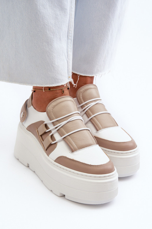 Zazoo 1833 Women's Leather Sneakers on Chunky Sole White