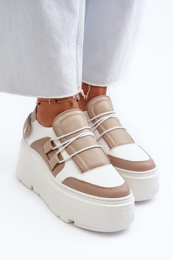 Zazoo 1833 Women's Leather Sneakers on Chunky Sole White