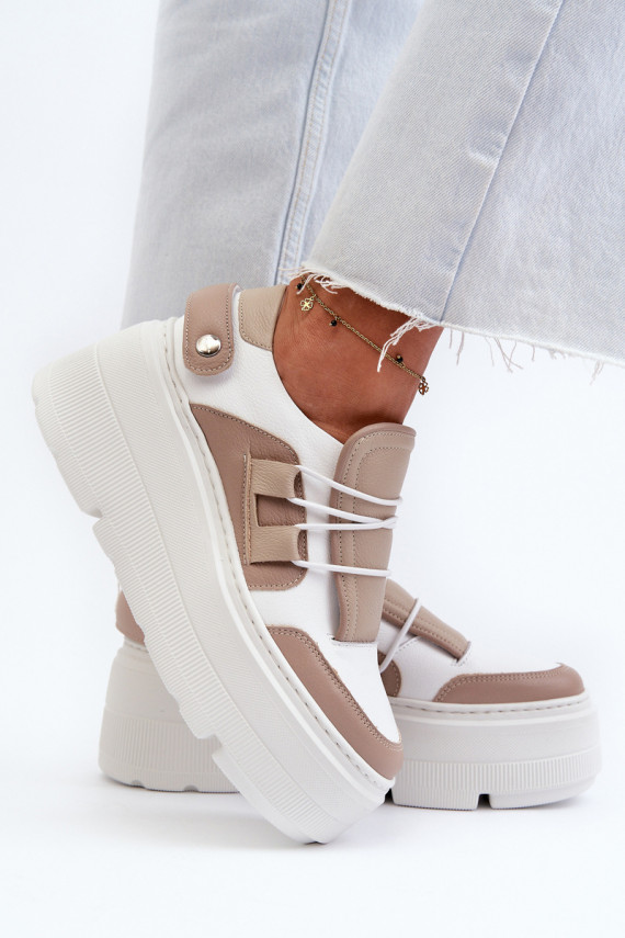 Zazoo 1833 Women's Leather Sneakers on Chunky Sole White
