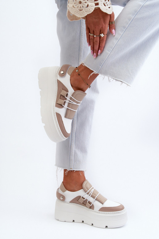 Zazoo 1833 Women's Leather Sneakers on Chunky Sole White