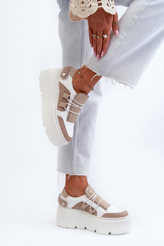 Zazoo 1833 Women's Leather Sneakers on Chunky Sole White