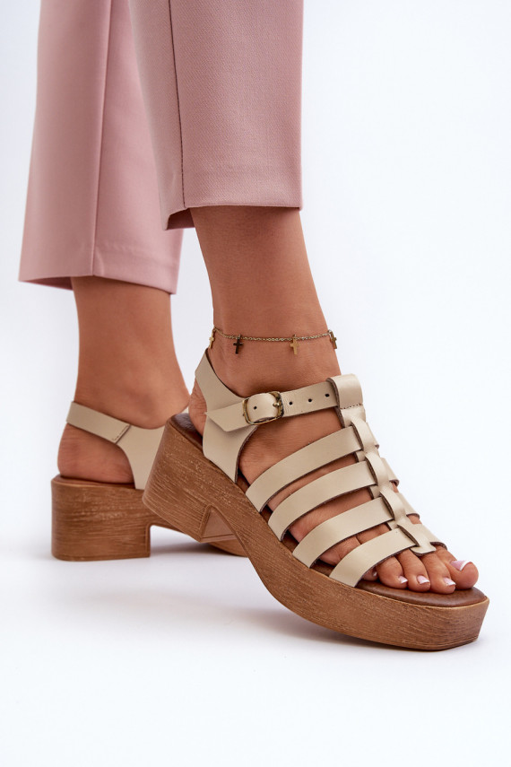 Women's Leather Sandals Zazoo 40410 Beige