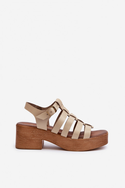 Women's Leather Sandals Zazoo 40410 Beige