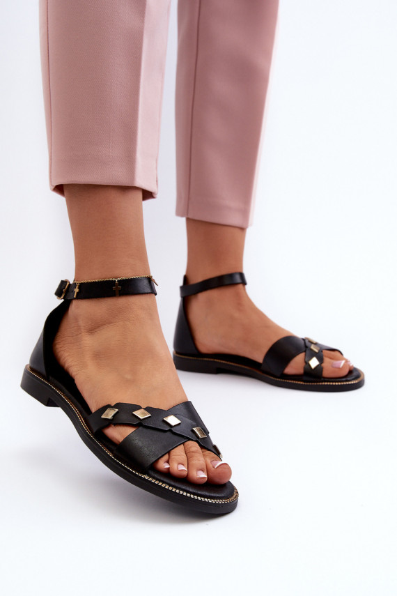 Zazoo 40378 Flat Women's Leather Sandals Black