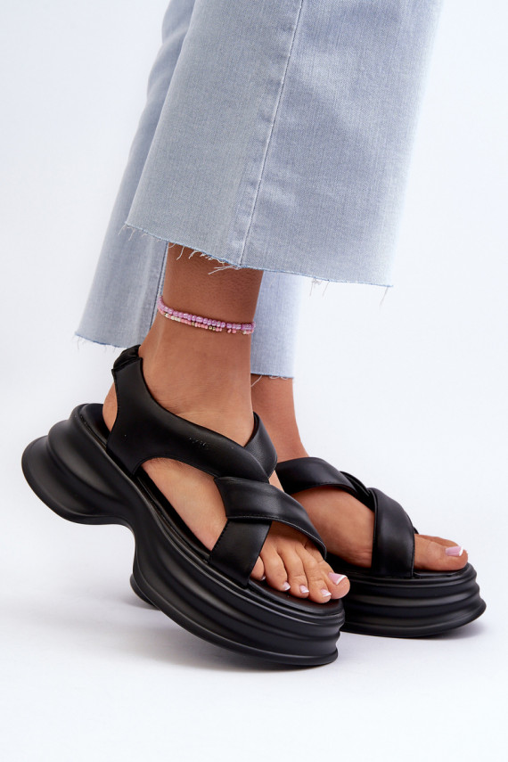 Zazoo 2743 Suede Wedge Sandals Black