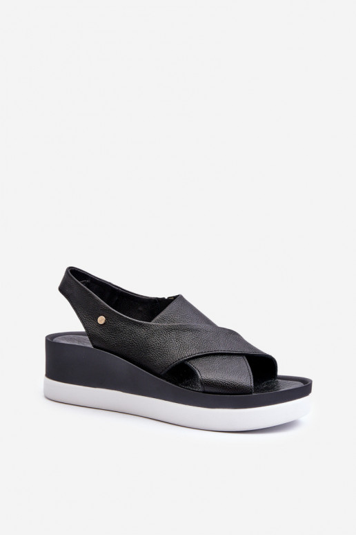 Zazoo 40256 Leather Wedge Sandals Black