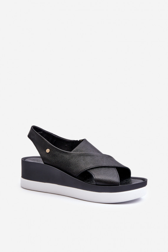 Zazoo 40256 Leather Wedge Sandals Black