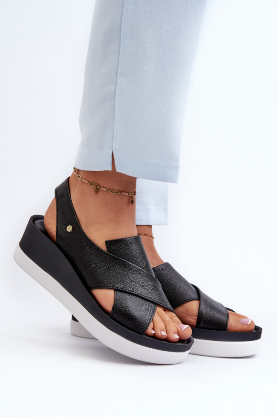 Zazoo 40256 Leather Wedge Sandals Black
