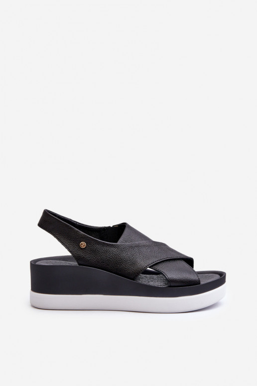 Zazoo 40256 Leather Wedge Sandals Black