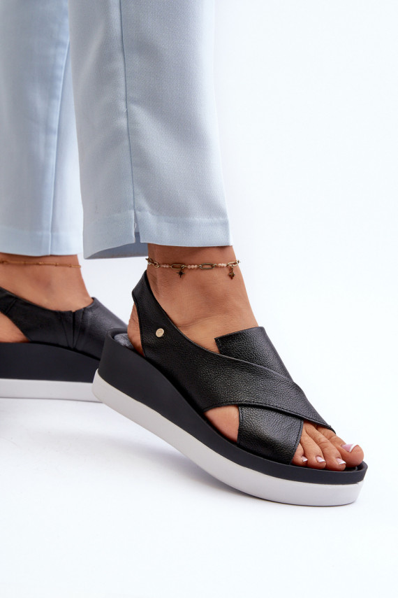 Zazoo 40256 Leather Wedge Sandals Black