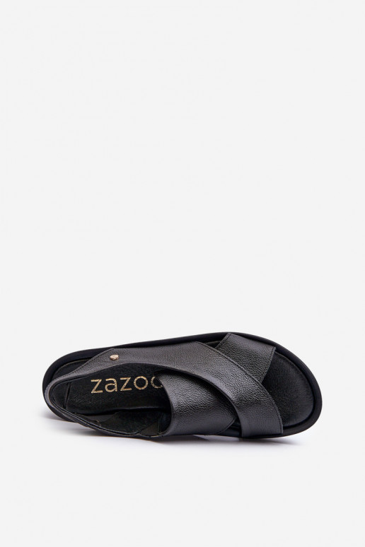 Zazoo 40256 Leather Wedge Sandals Black